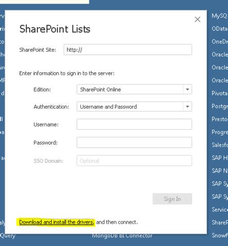 can tableau connect to sharepoint