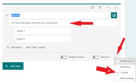 can you add a link to a document in microsoft forms