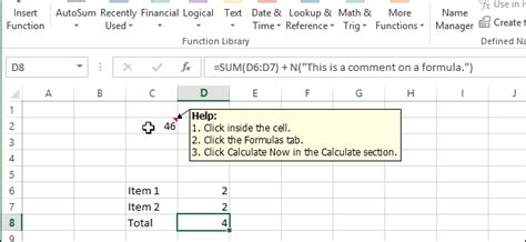 can you add comments in an excel formula