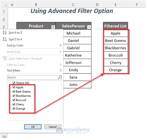 can you copy a filter list in excel