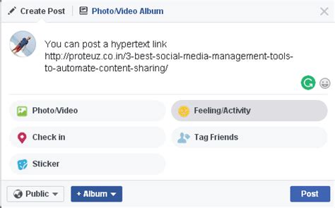 can you create a hyperlink in a facebook post