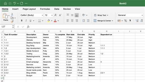 can you create a wbs in excel