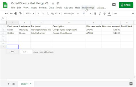 can you do a mail merge from google sheets to google docs
