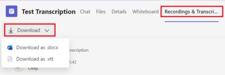 can you download a transcript from microsoft teams