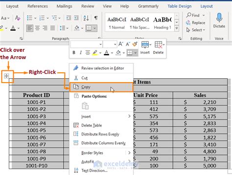 can you export an excel table to word