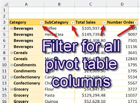can you filter columns in a pivot table