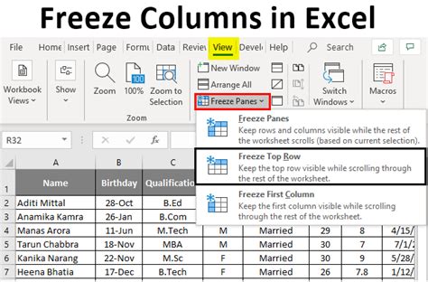 can you freeze a table in excel