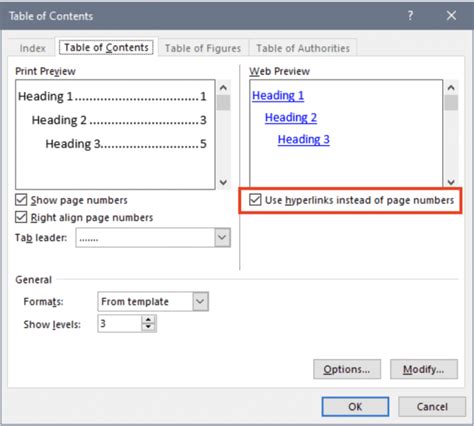 can you hyperlink table of contents in word