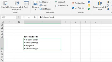 can you make a bulleted list in an excel cell
