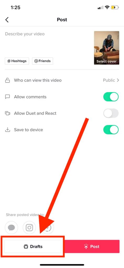can you save tiktok drafts to camera roll without posting