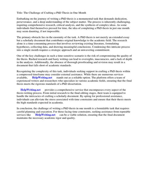 can you write a phd thesis in a month