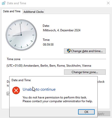 cannot change time zone on server