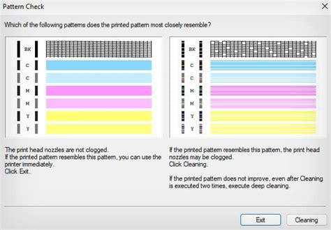 canon nozzle check pattern problem