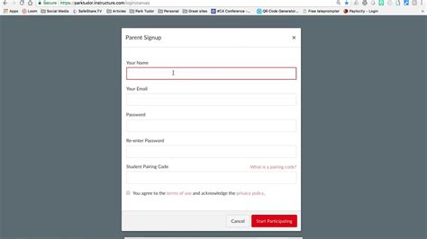 canvas parent app pairing code