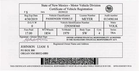 Required documents for NM Car Registration