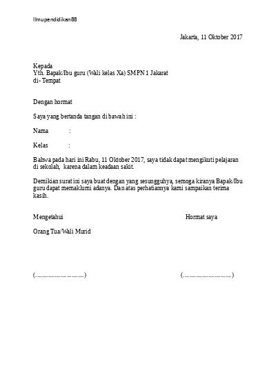 cara membuat surat izin sekolah smp kelas 9