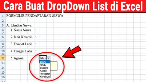 cara menggunakan drop down list di excel