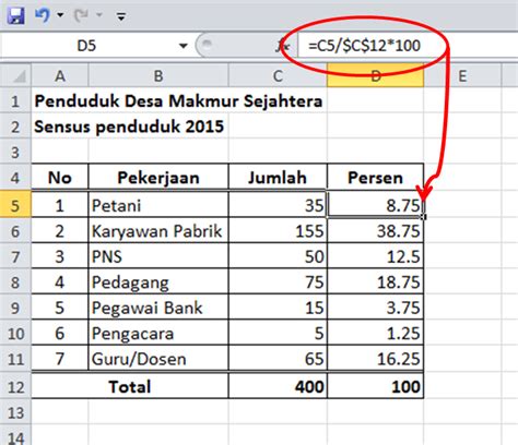 Cara menghitung persentase rata-rata pada Excel