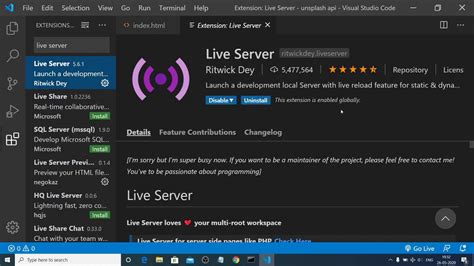 cara setting live server visual studio code