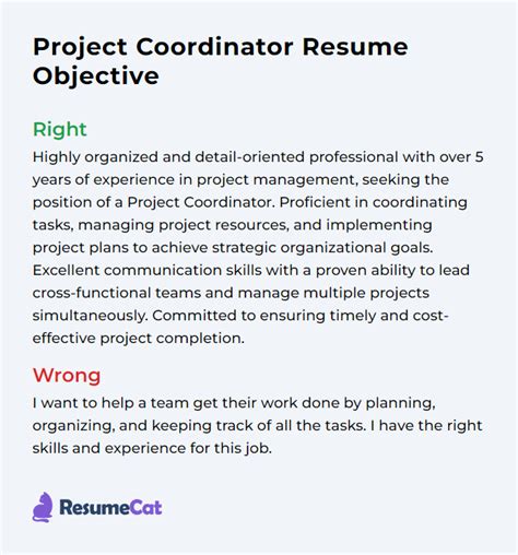 career objective examples for project coordinator