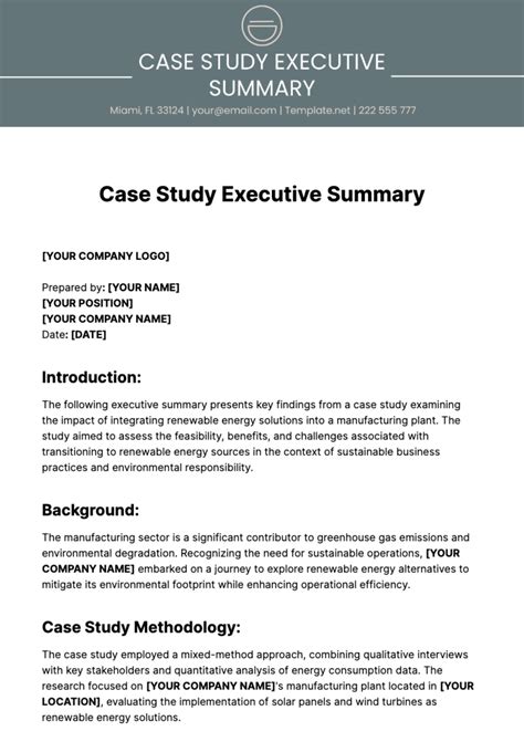 case study executive summary template