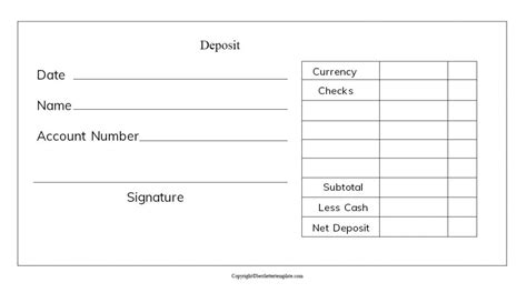 Cash Deposit Form Template