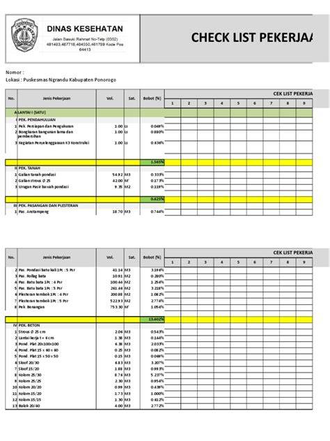 ceklist pekerjaan
