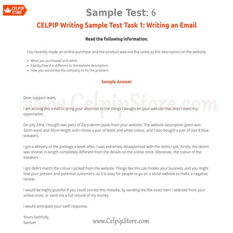 celpip email writing examples pdf