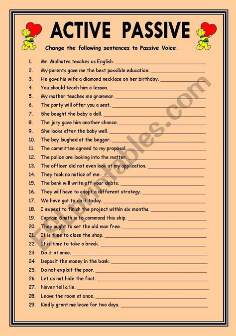 change active to passive voice exercises pdf