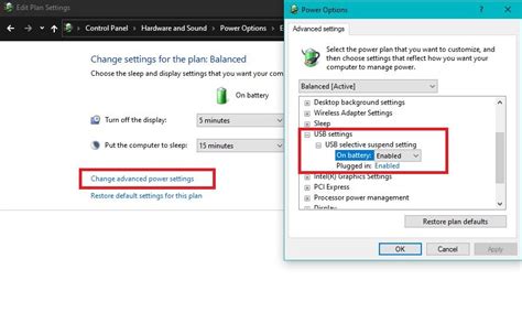 change advanced power settings usb settings