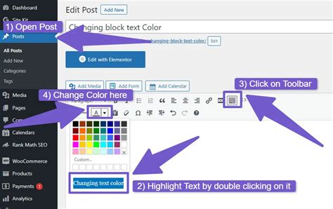 change color of text in wordpress