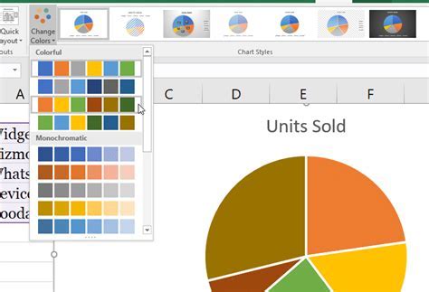 change color scheme pie chart excel