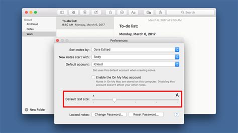 change default font size apple notes