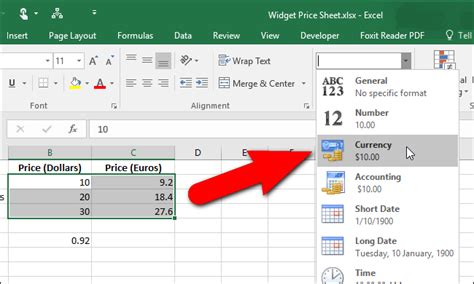 change format to currency in excel