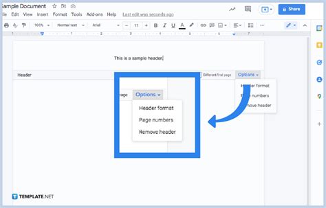 change header in google docs