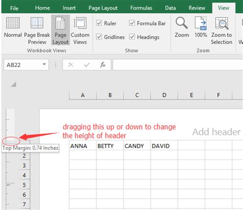 change header size in excel