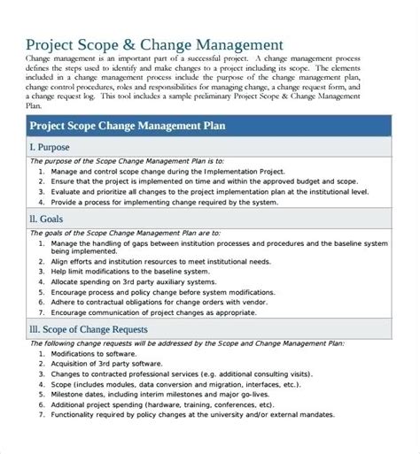 change management project scope statement example