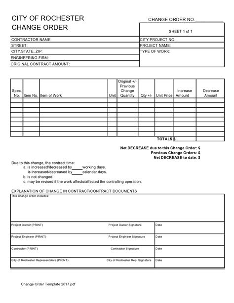 change order request form template excel