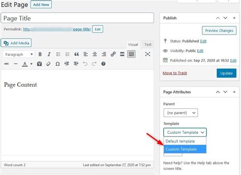 change page template wordpress