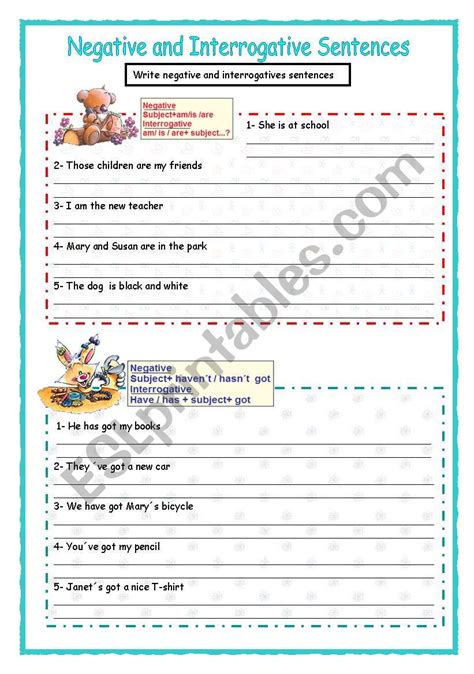 change sentence into negative and interrogative worksheet