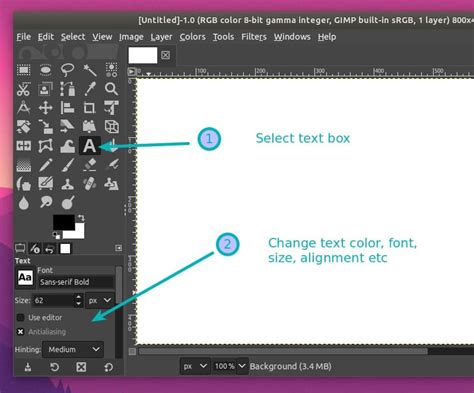 change text in image gimp
