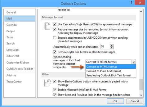 change text to html outlook