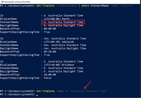 change time zone windows server powershell