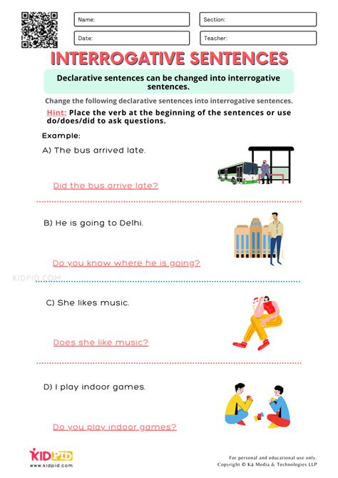 changing declarative to interrogative sentences worksheets with answers