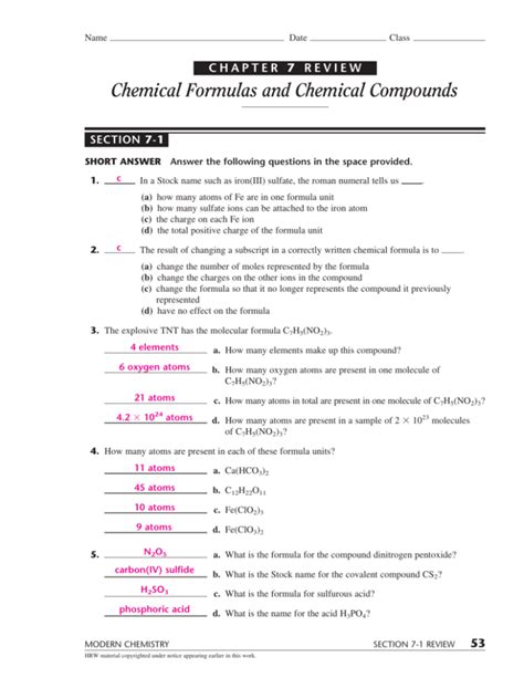 chapter 7 study guide section 7.3 names and formulas for ionic compounds