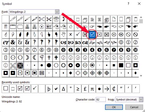 character code for checkbox in word