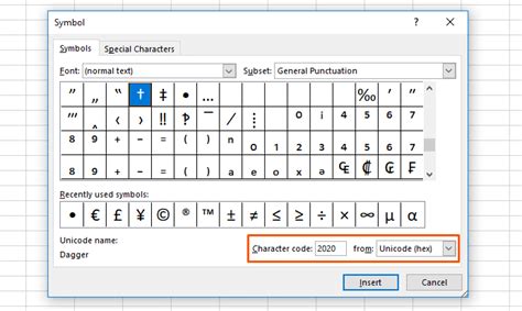 character codes for symbols in excel