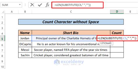 character count in excel without spaces
