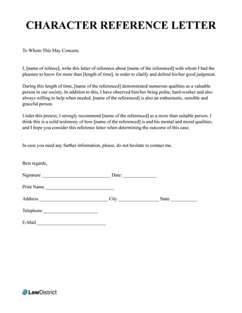 character reference for criminal charges