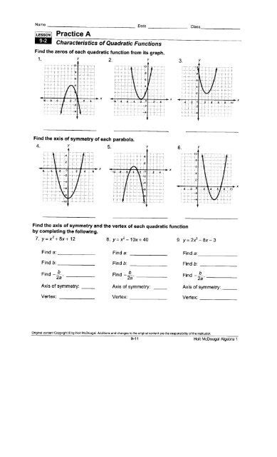 characteristics of functions worksheet algebra 2